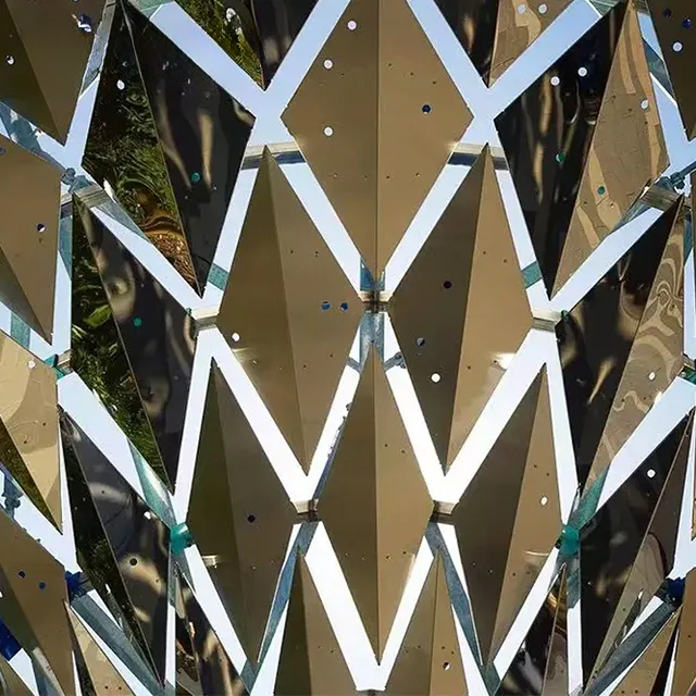 Outdoor stainless steel Tree Sculpture for Garden featuring faceted leaf panels