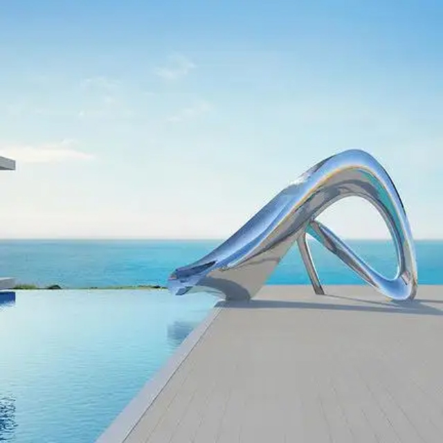 Polished stainless steel Slide Sculpture