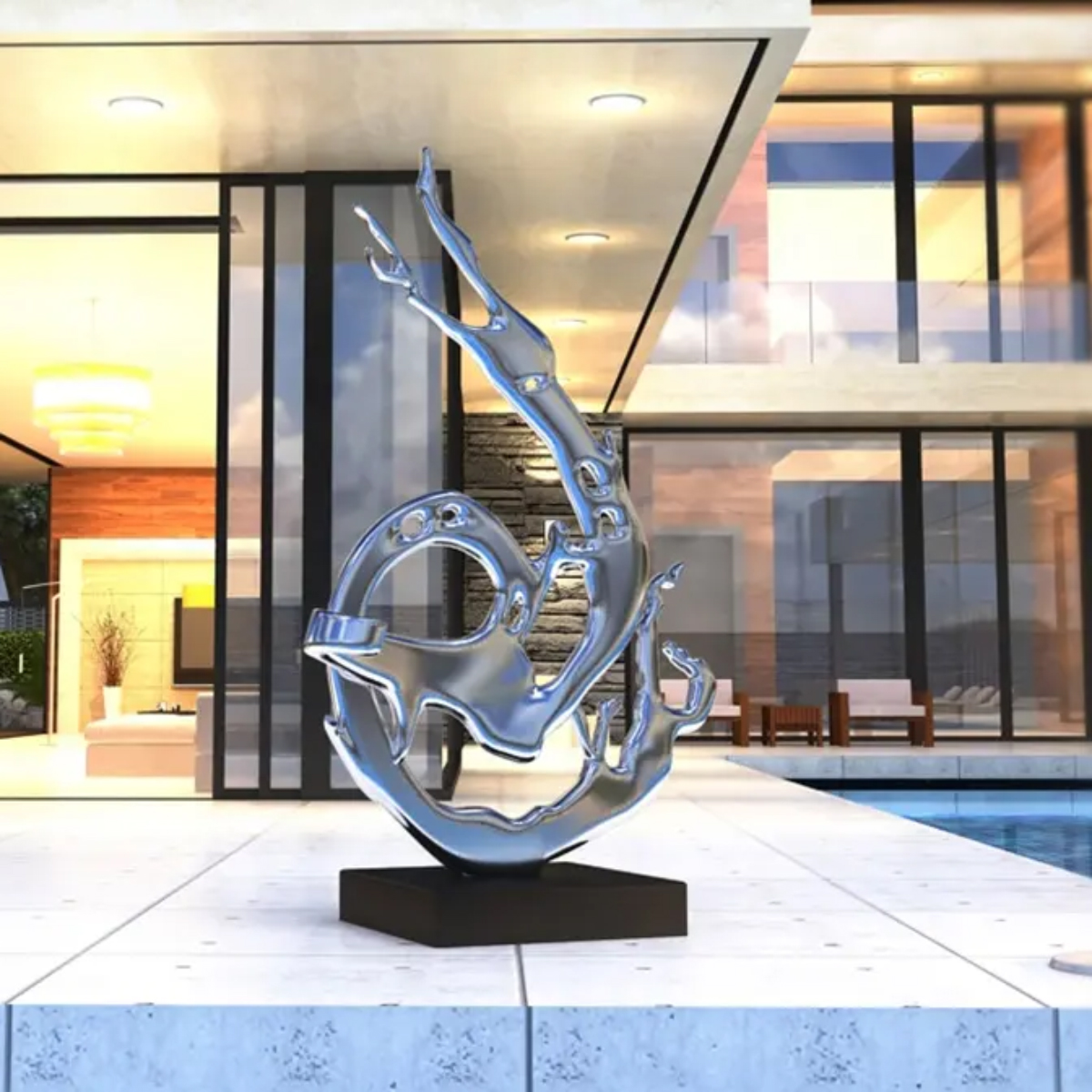 Polished stainless steel Water Splash Sculpture