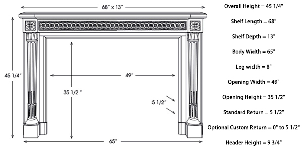 Product Dimensions of French Marble Fireplace Mantel
