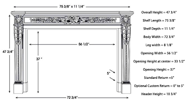 Product Dimensions of French Marble Fireplace Surround