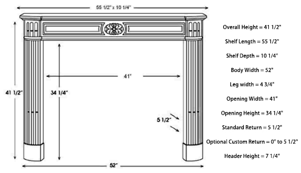 Product Dimensions of French Style Fireplace Surround