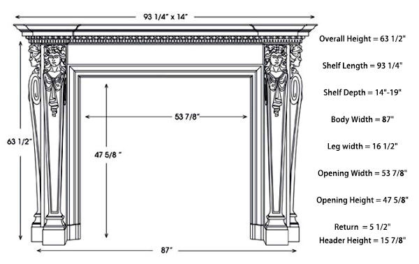 Product Dimensions of Italian Marble Mantel