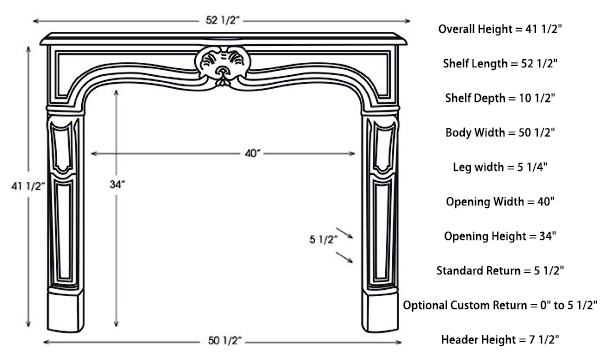 Product Dimensions of Louis XV Marble Fireplace