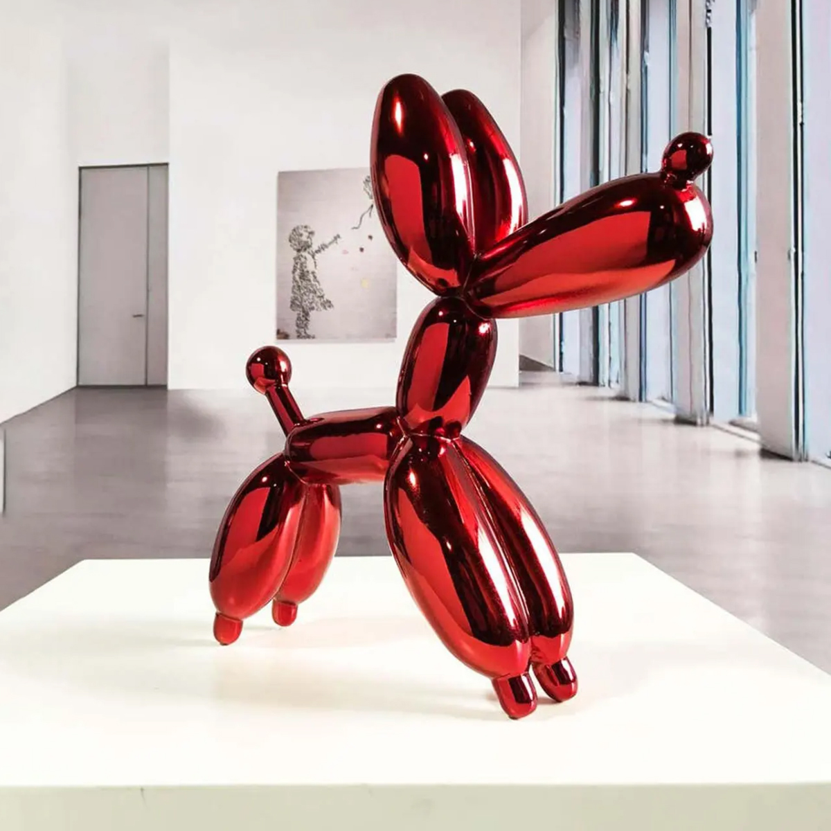Red stainless steel Balloon Animal Dog Statue