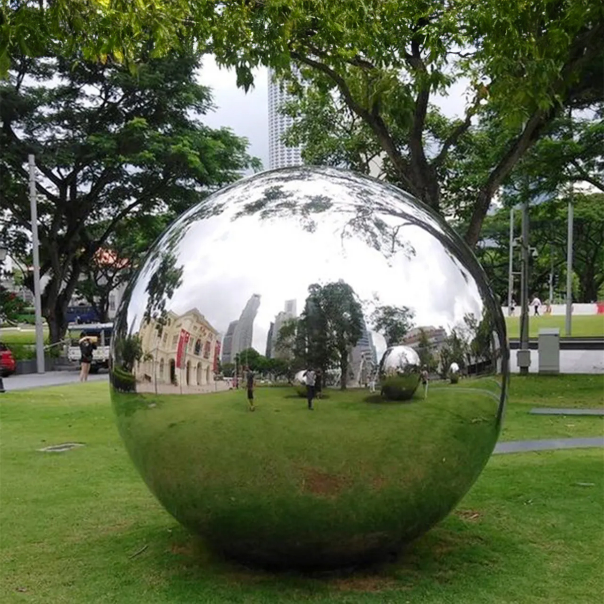 Polished stainless steel ball sculpture