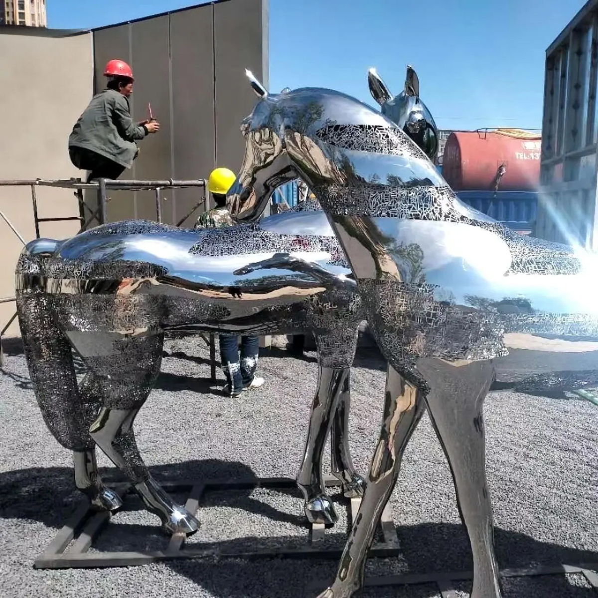 Side view of Stainless Steel Horse Statues