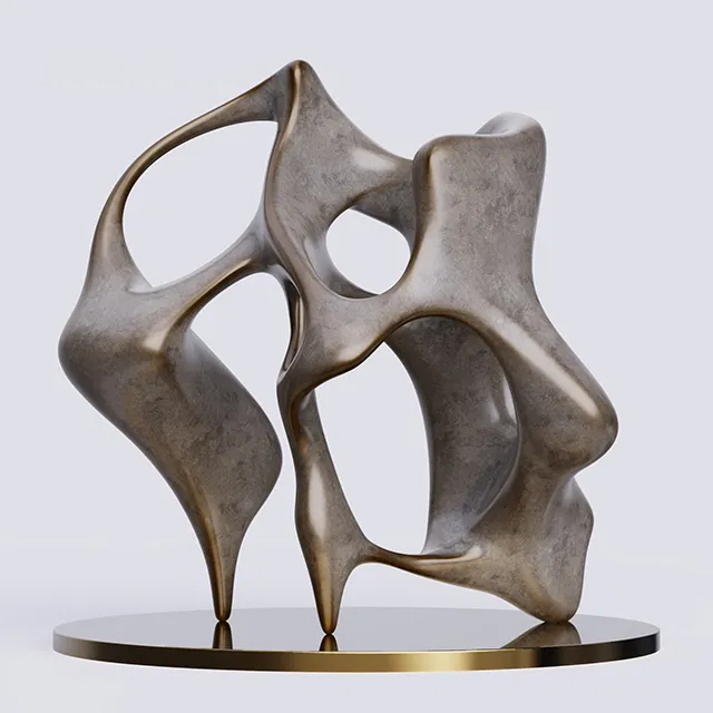 Small abstract sculpture in bronze featuring a smooth hollow form