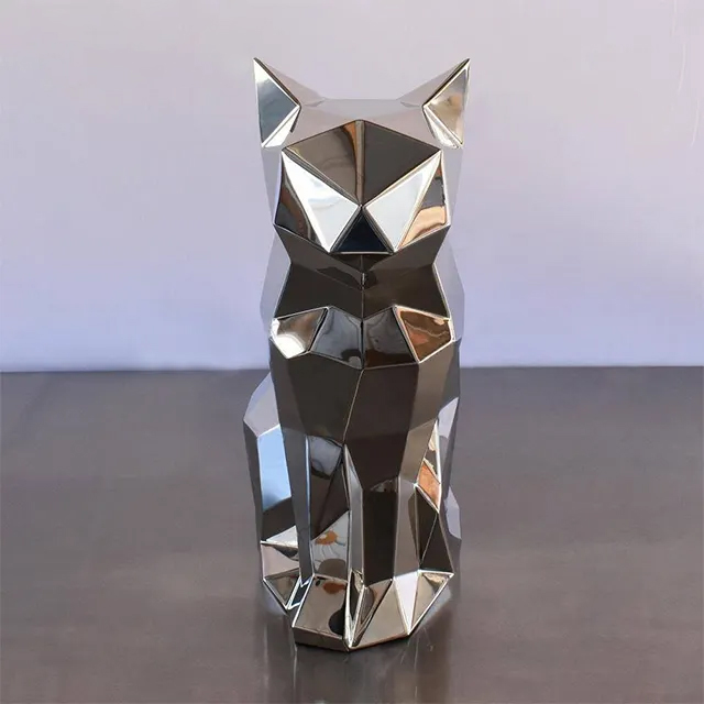 Stainless Steel Geometric Cat Sculpture with mirror polished surface