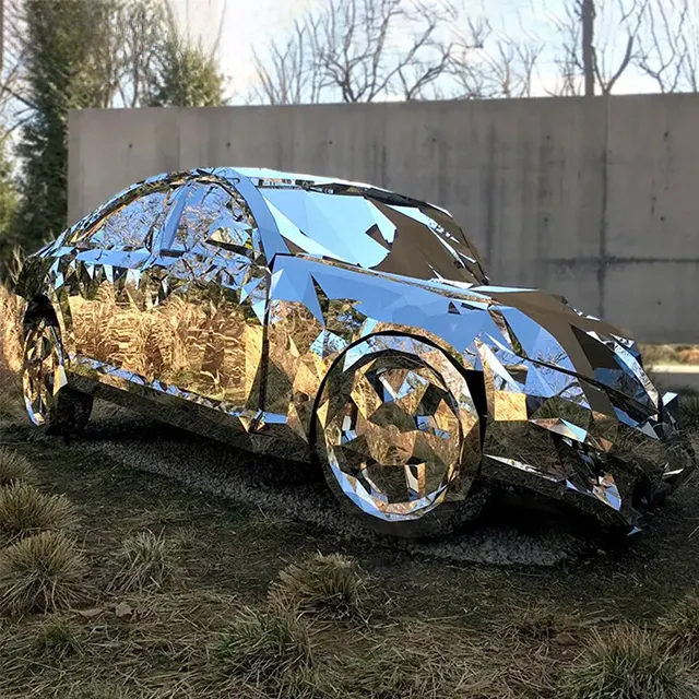 Stainless steel Car Crash Sculpture with fragmented luxury car design