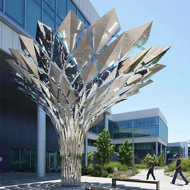 Stainless steel Tree Sculpture for Garden with mirrored canopy