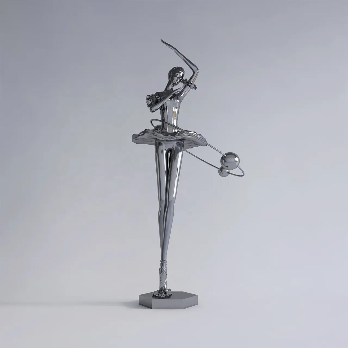 Statue of Dancer in stainless steel with polished surface