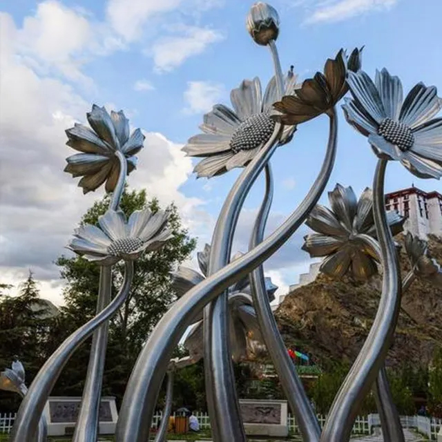 Tall Metal Flower Statue made of stainless steel