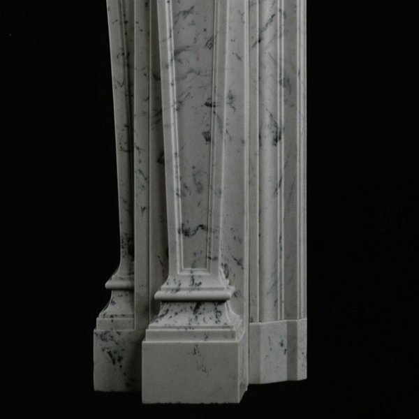 Tapered leg base of Italian Marble Mantel with clean linear design