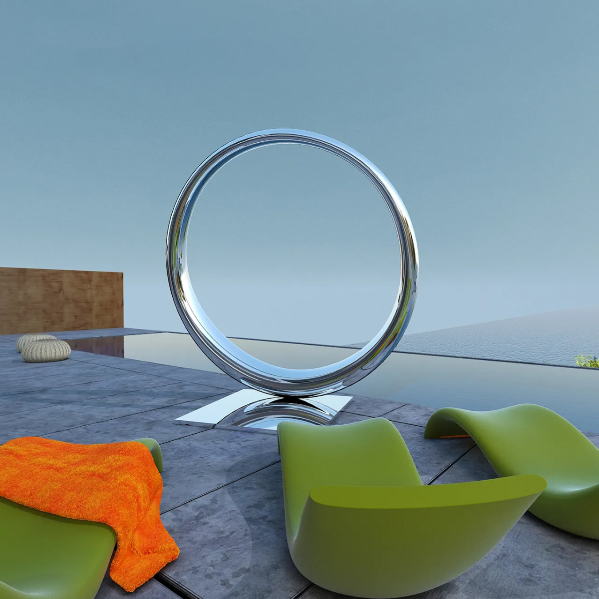 Close-up of the stainless steel Ring Sculpture