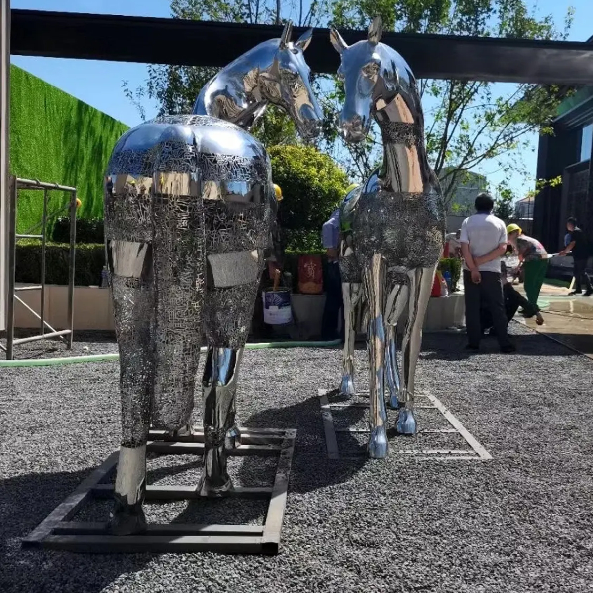 Two Stainless Steel Horse Statues