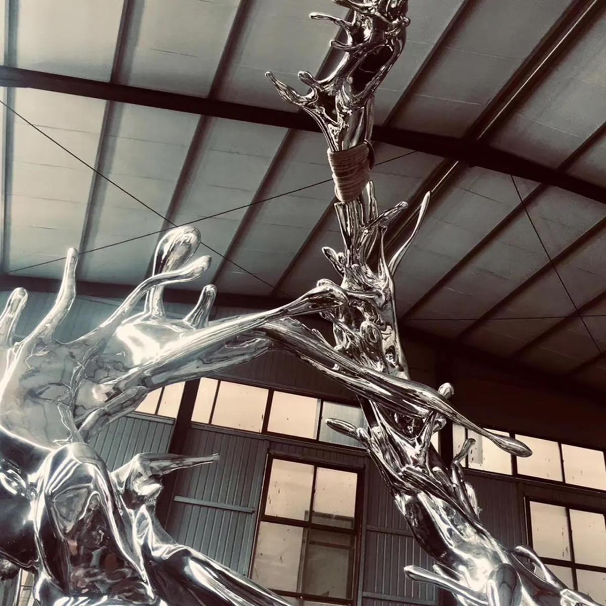 Upward angle of the stainless steel Wave Statue