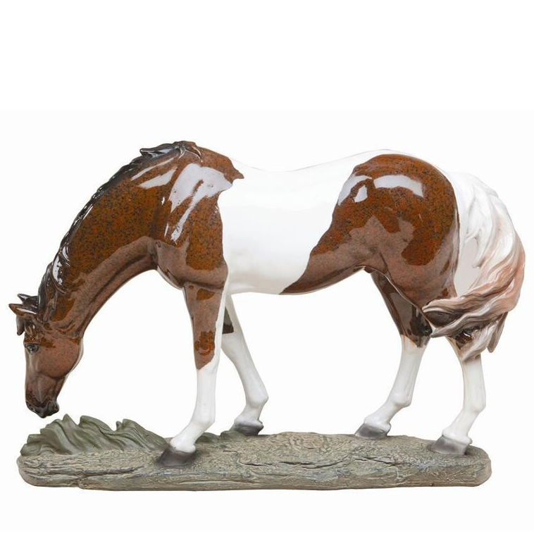 bronze Beautiful Horse Statue grazing paint horse