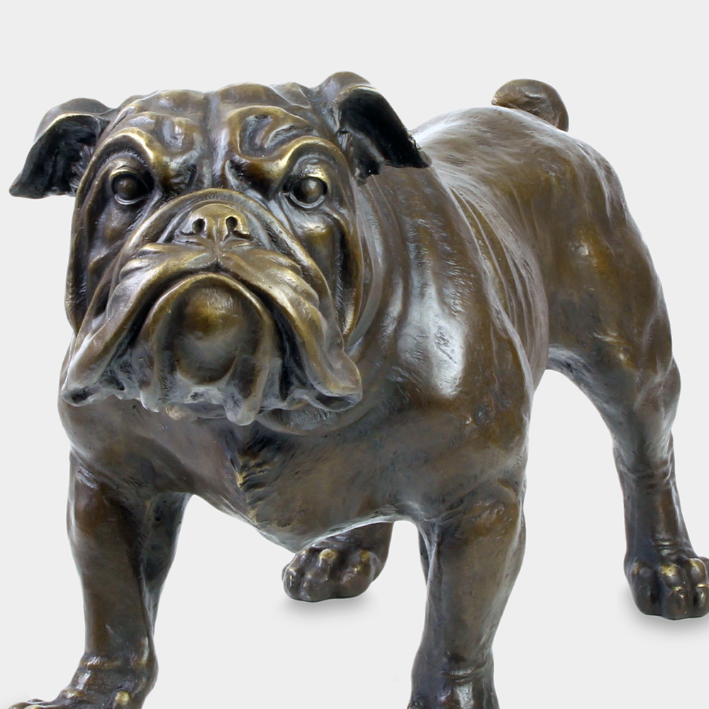 bronze English Bulldog Yard Statue wrinkled face