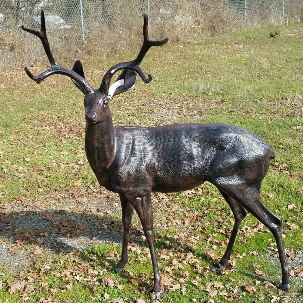 bronze Life Size Metal Deer Statue on lawn