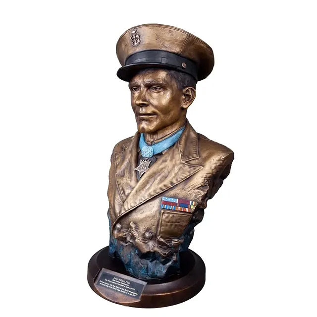bronze Navy Sculpture depicting John W. Finn in decorated uniform