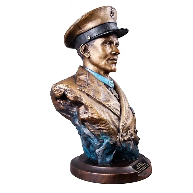 bronze Navy Sculpture with realistic features and naval cap