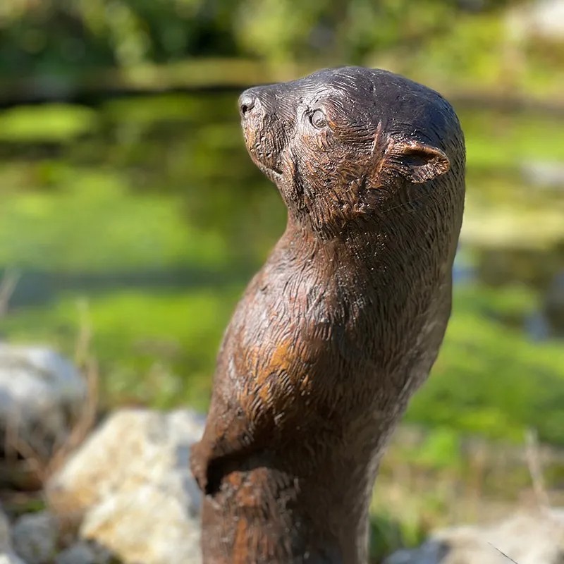 bronze Otter Garden Sculpture head close-up