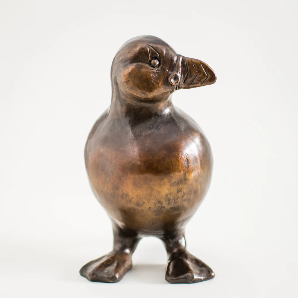 bronze Puffin Garden Statue front