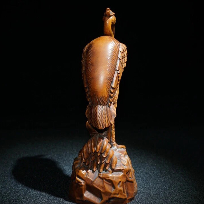 bronze Red Crowned Crane Statue rear view