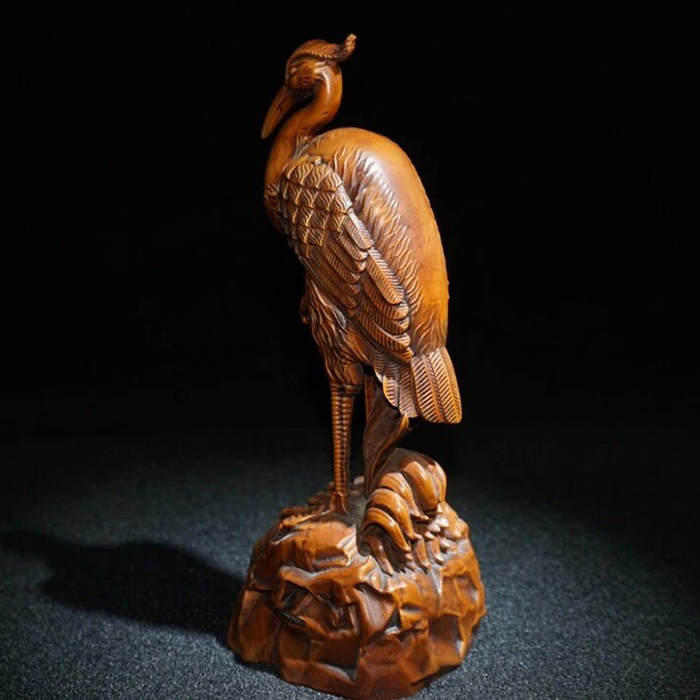 bronze Red Crowned Crane Statue showing wing and tail detail