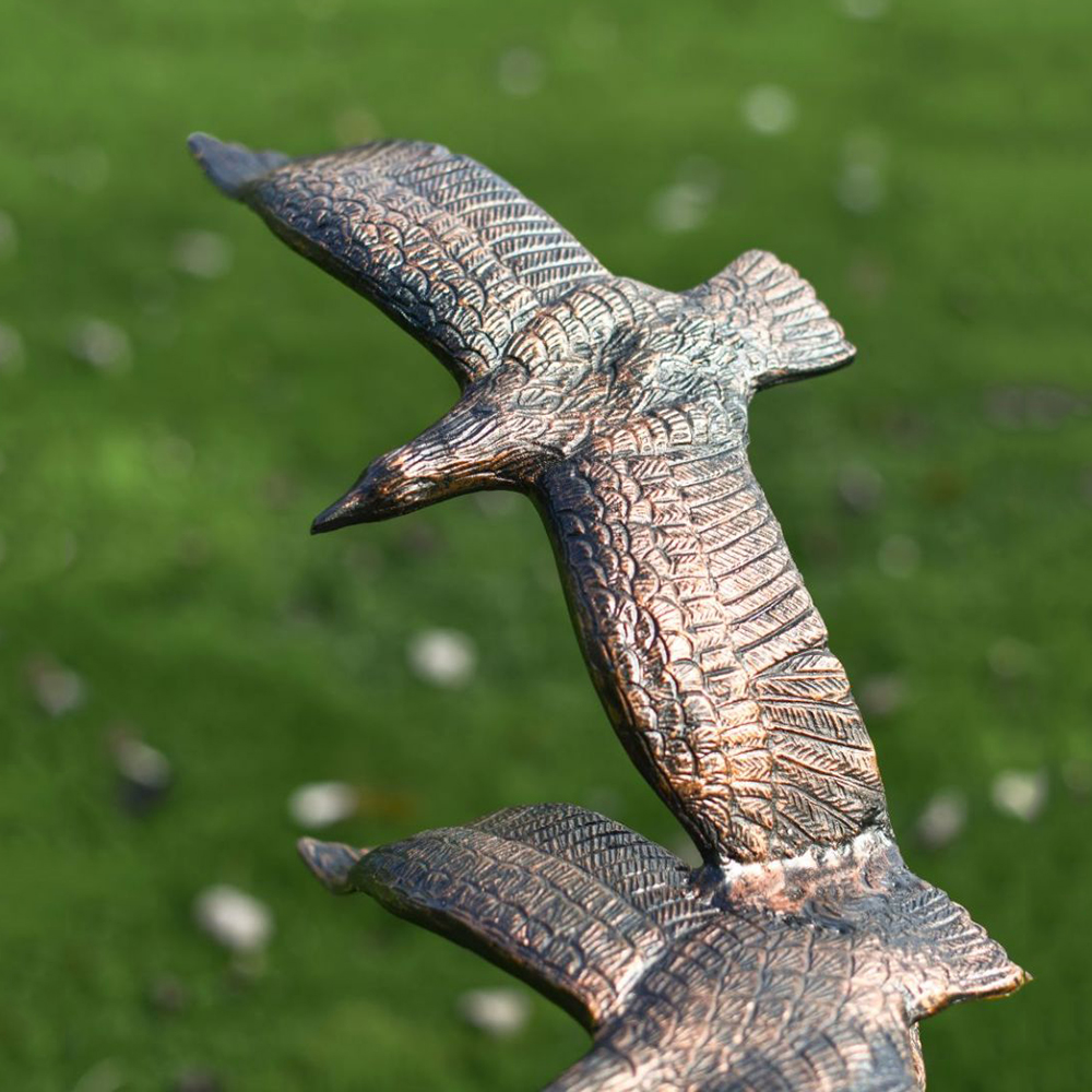 bronze Seagull Garden Statue top wing close-up
