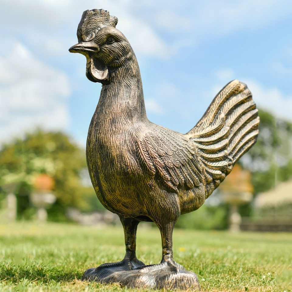 full bronze Rooster Yard Statue display