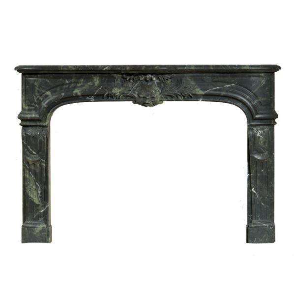 green Marble Mantel for Fireplace with decorative floral carvings