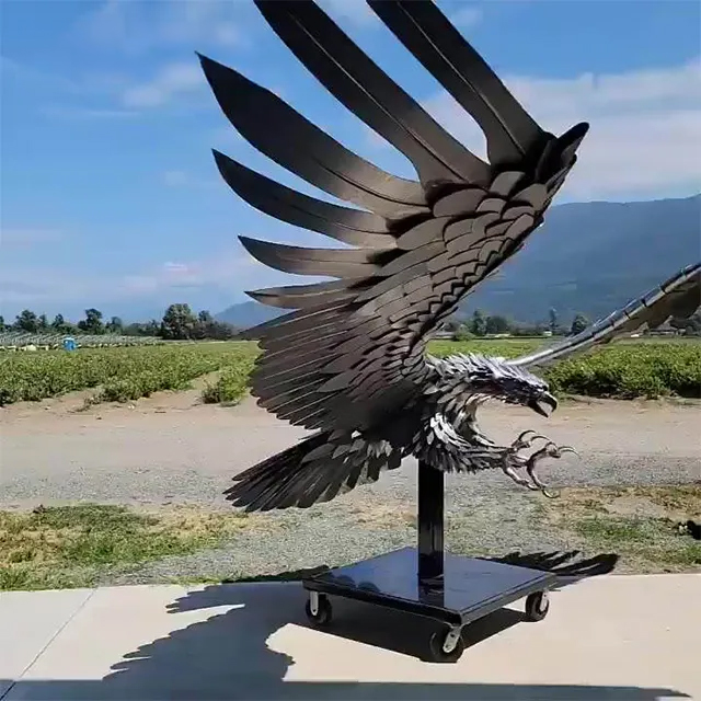 large Stainless Steel Eagle Sculpture with wide wings