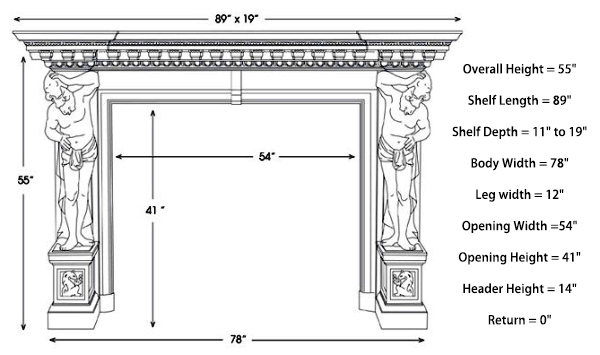 product dimension of the Marble Stone Fireplace Surround