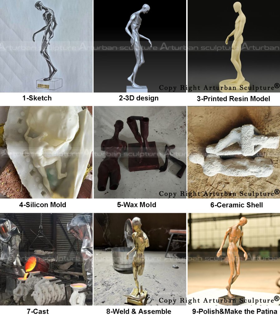 production process of making bronze Abstract Sculpture Art