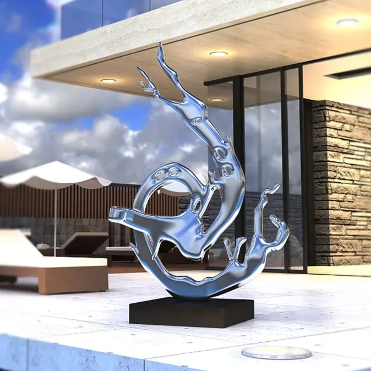 reflective stainless steel Water Splash Sculpture