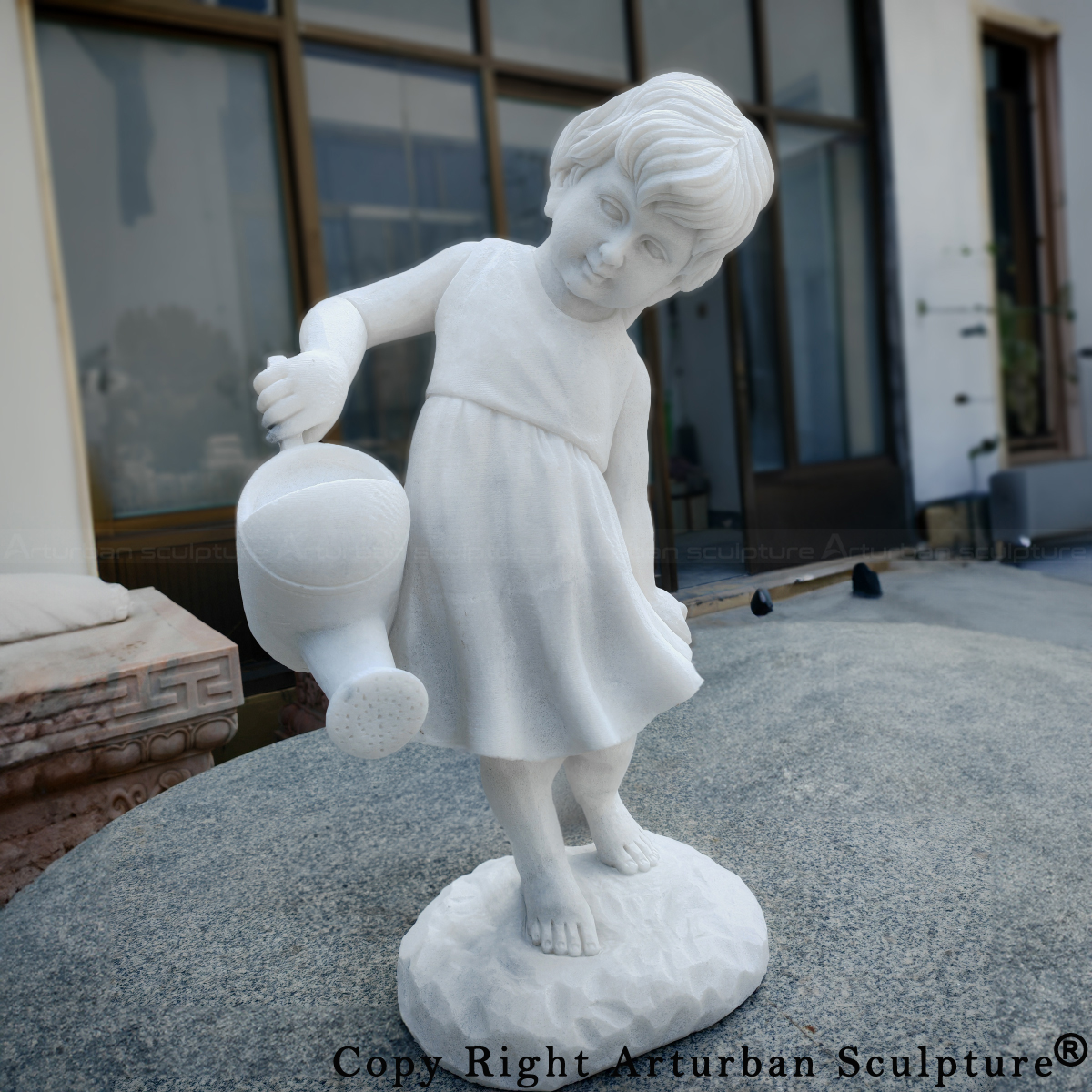 0-front view of girl watering flower statue