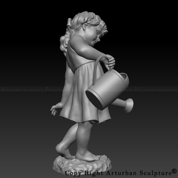 1-3D design of little girl with watering can statue