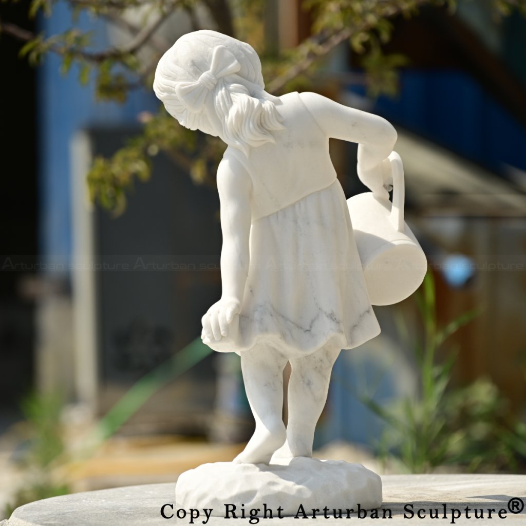 1-Child Garden Statue of a little girl with ponytail and watering can