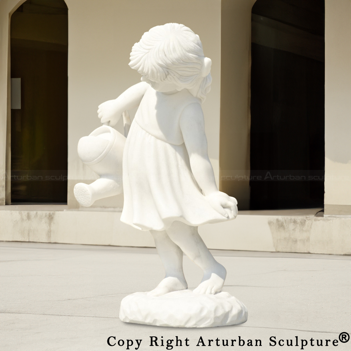 1-Outdoor Marble Girl with Watering Can Statue