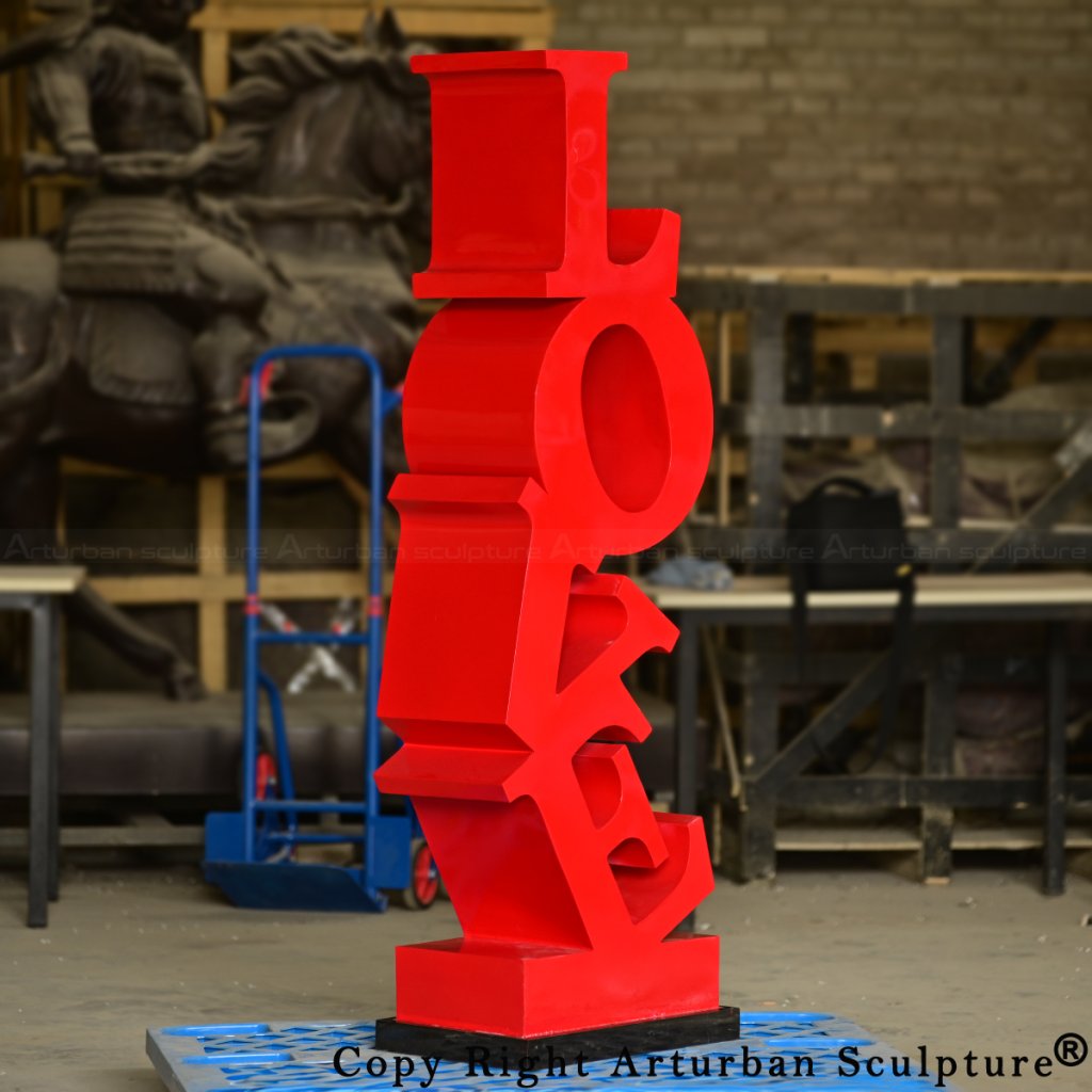 1-Vibrant stainless steel Love Art Sculpture in bright red