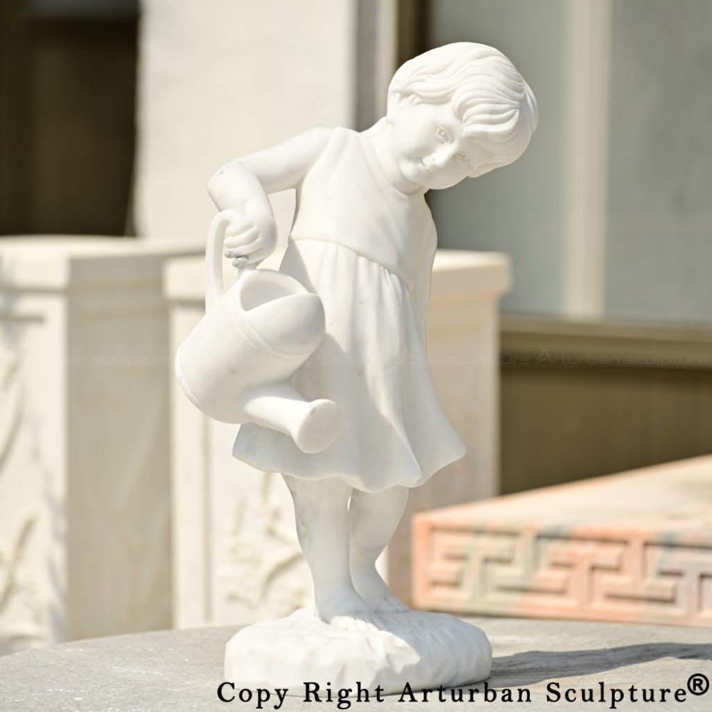 2-Girl Watering Flower Statue carved in marble