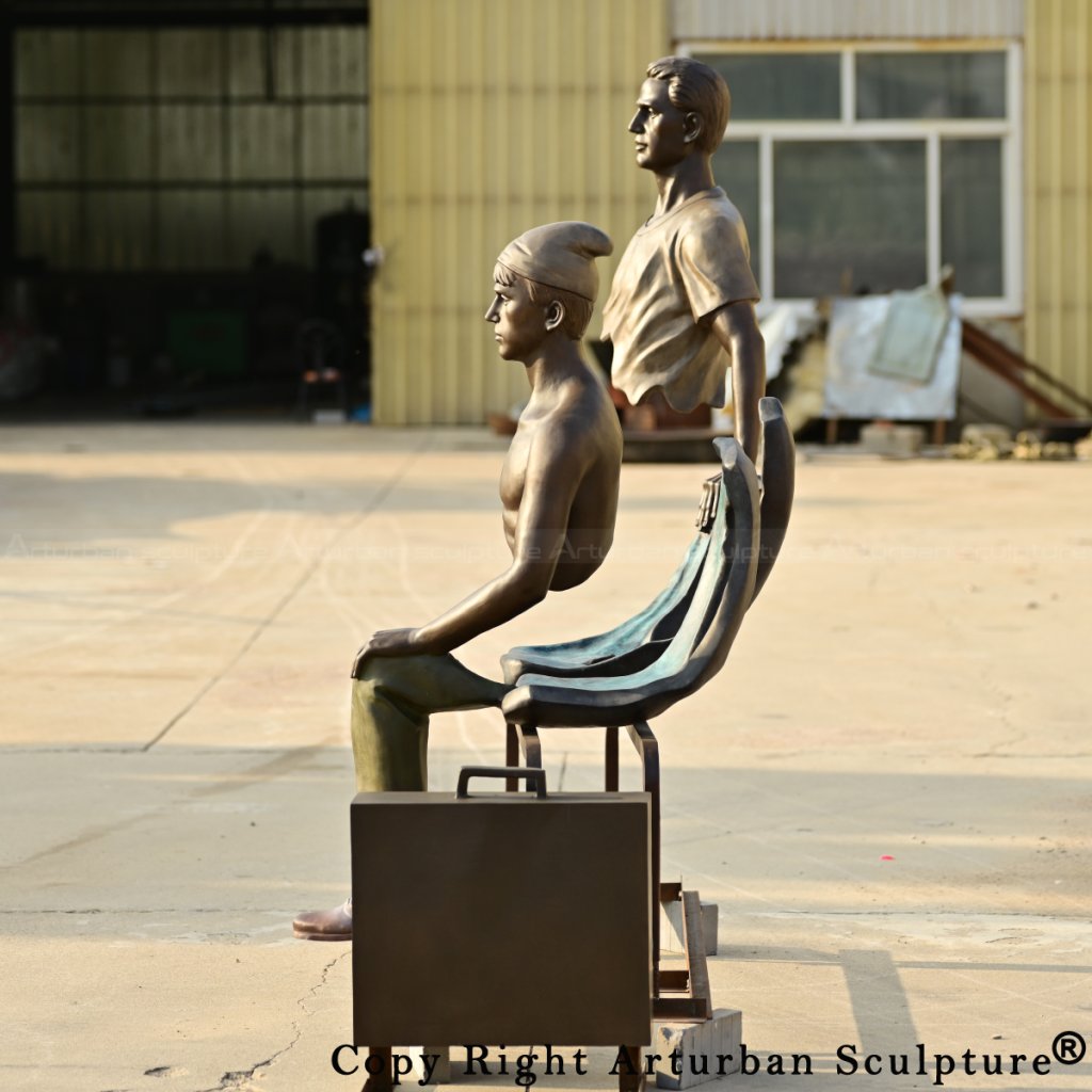 4-Side view of Les Voyageurs Sculpture in bronze