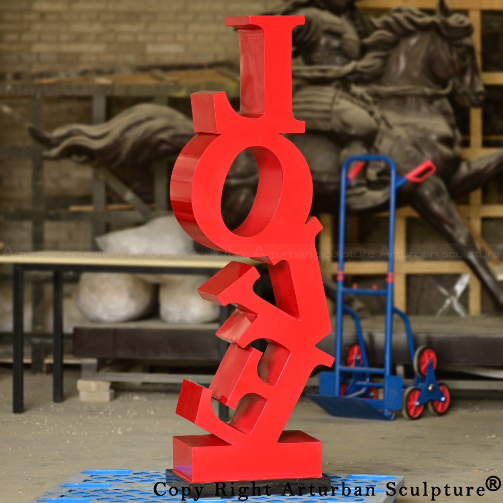 5-Large stainless steel Love Art Sculpture in red mirror finish