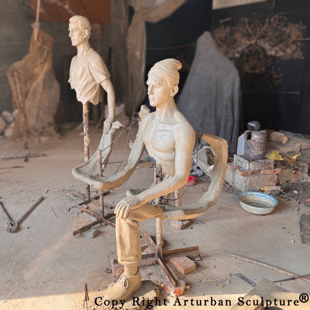 8-Workshop view of Bruno Catalano sculpture in clay stage