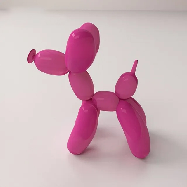 A pink Balloon Puppy Sculpture made of stainless steel