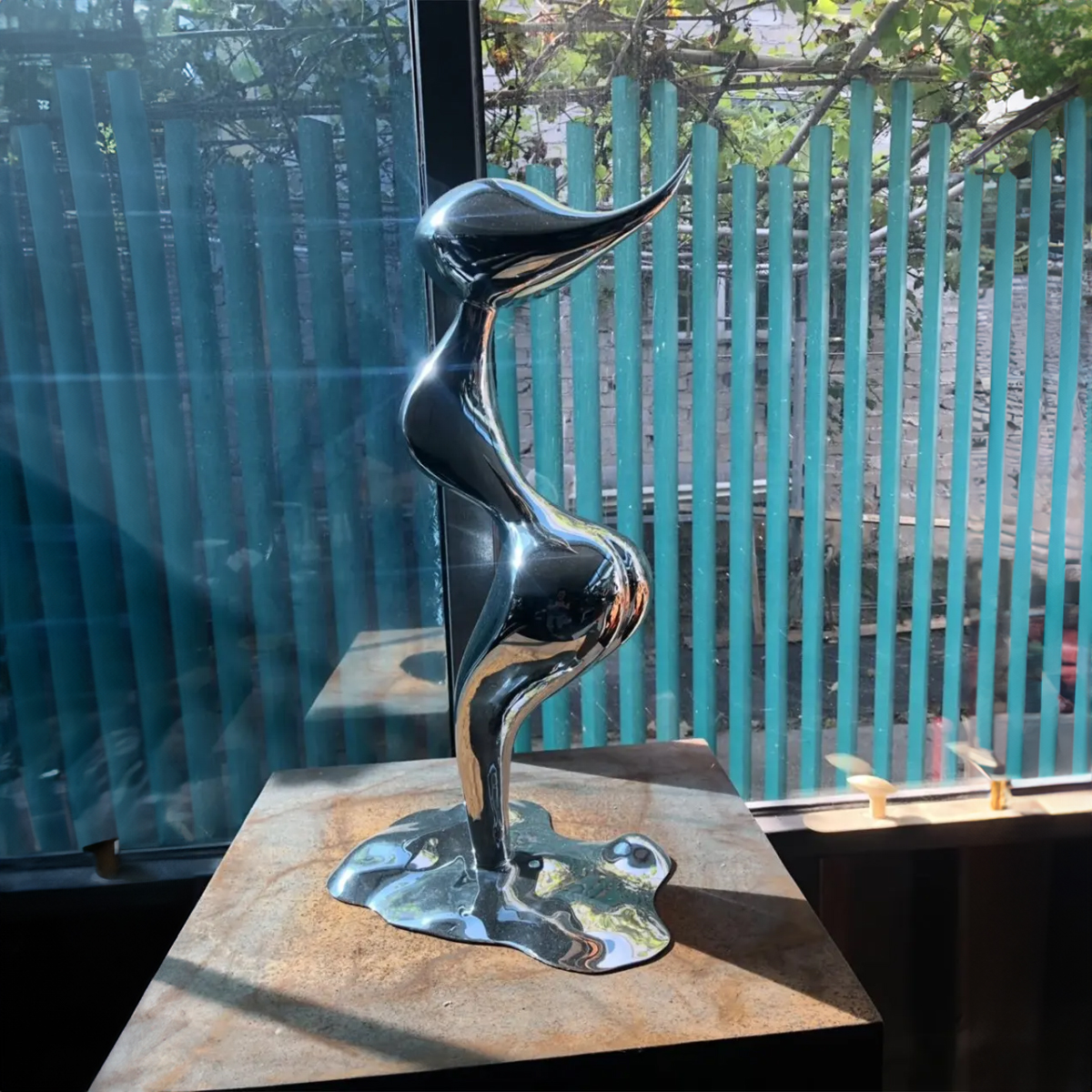 Abstract Human Figure Statue for Sale in polished stainless steel