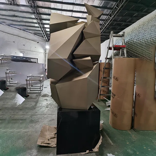 Abstract stainless steel Geometric Art Sculpture with sharp faceted elements