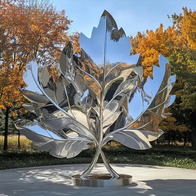 Abstract stainless steel Silver maple Leaf art Sculpture